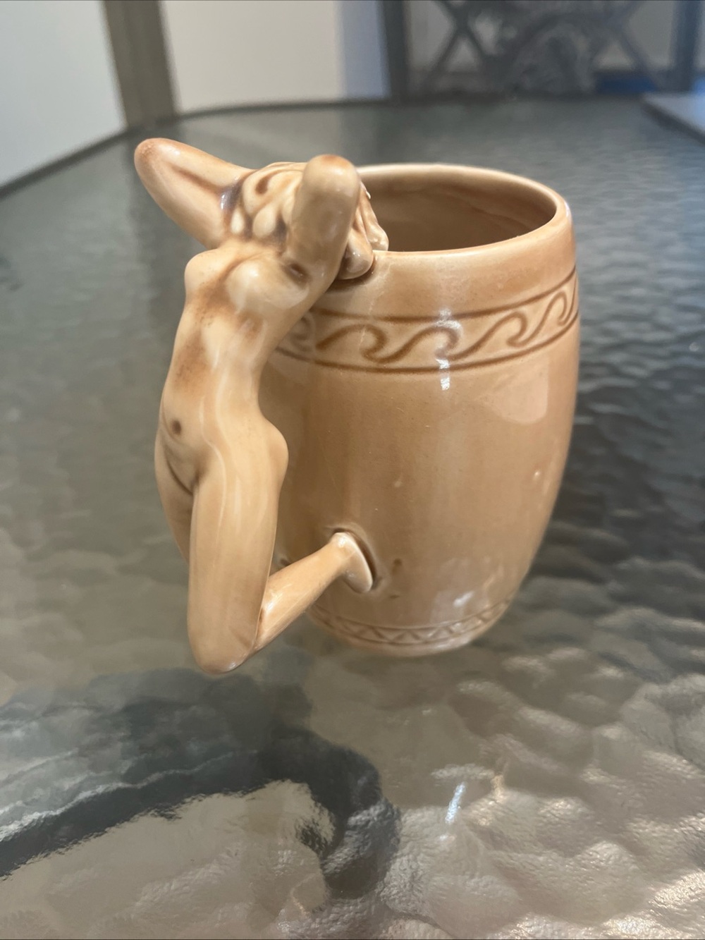 Mid Century Ceramic Nude Lady Handle Barrel Mug Japan Risqué Narrate Novelty